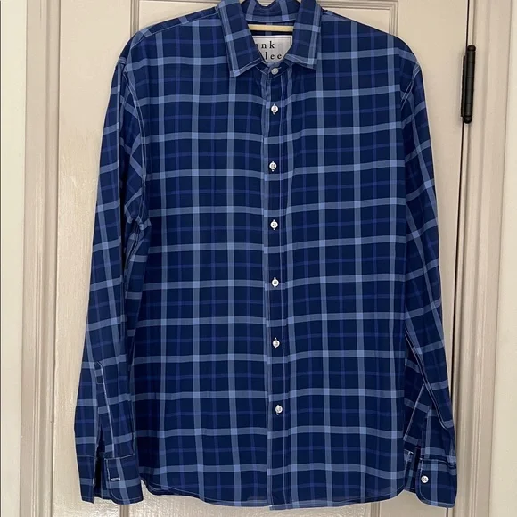 Frank & Eileen “Paul” Style Navy and Light Blue Checkered Shirt Medium - Picture 1 of 7